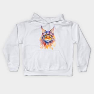 watercolor Maine Coon Cat Kids Hoodie